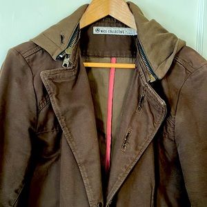 Super cool brown jacket from Nice Collective. option for hood or classic collar